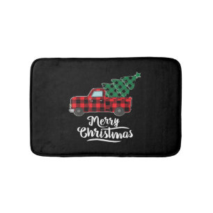 Merry Christmas Buffalo Plaid Christmas Tree Red Bath Mat