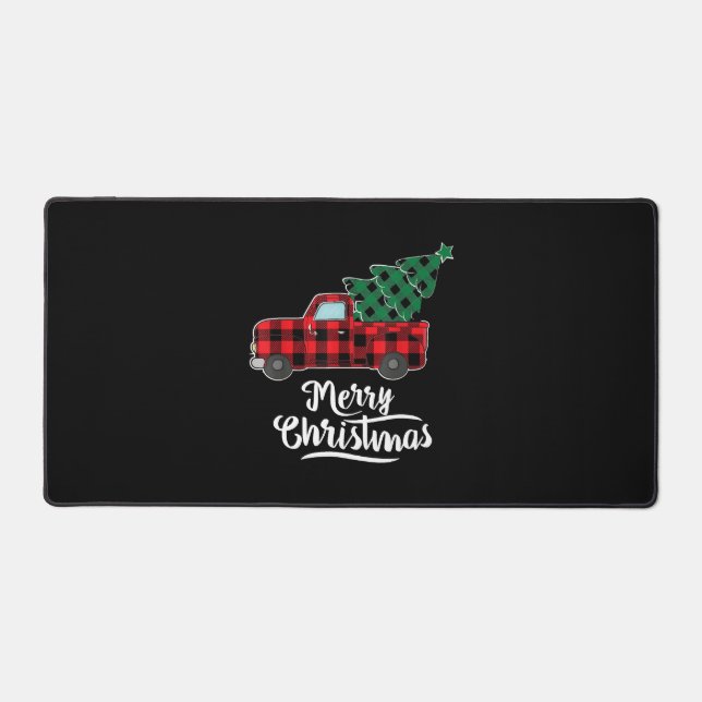 Merry Christmas Buffalo Plaid Christmas Tree Red Desk Mat (Front)
