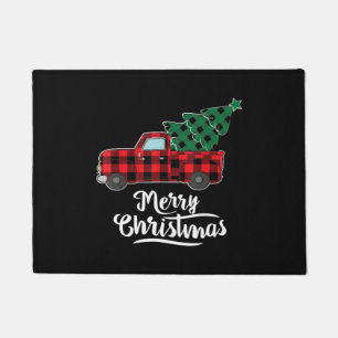 Merry Christmas Buffalo Plaid Christmas Tree Red Doormat