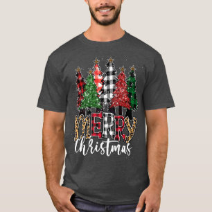 Merry Christmas Buffalo Plaid Christmas Trees Leop T-Shirt