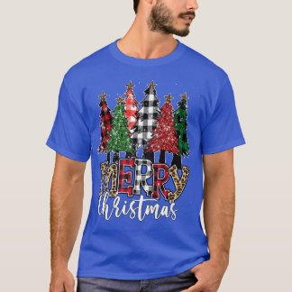 Merry Christmas Buffalo Plaid Christmas Trees Leop T-Shirt