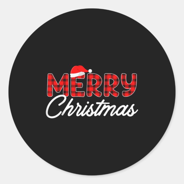 Merry Christmas Buffalo Plaid  Classic Round Sticker (Front)