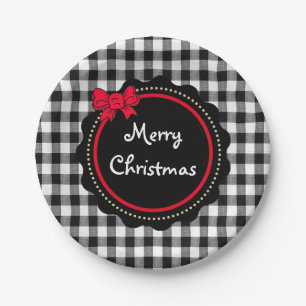 Merry Christmas Buffalo Plaid Country Style Paper Plate