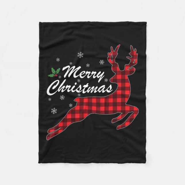 Merry Christmas Buffalo Plaid Deer Xmas Men Women  Fleece Blanket (Front)
