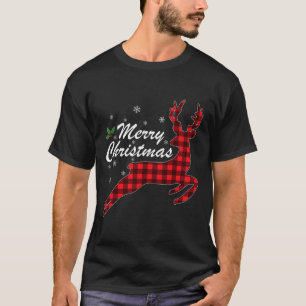Merry Christmas Buffalo Plaid Deer Xmas Men Women T-Shirt