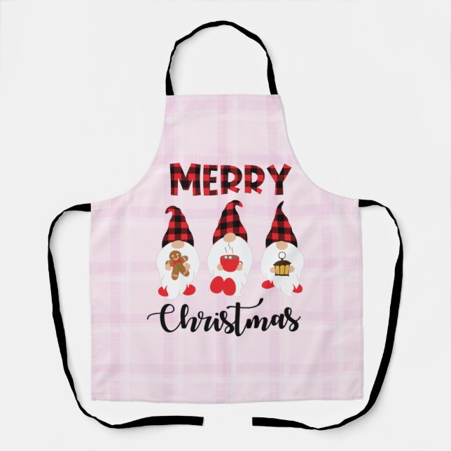 Merry Christmas- Buffalo Plaid Gnomes Apron (Front)