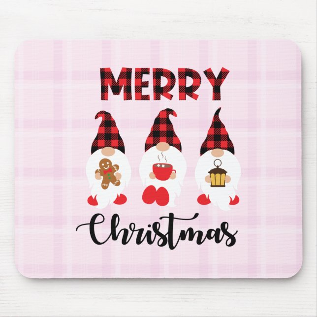 Merry Christmas- Buffalo Plaid Gnomes Mouse Mat (Front)