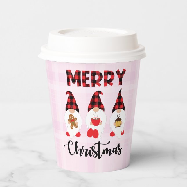 Merry Christmas- Buffalo Plaid Gnomes Paper Cups (Left)
