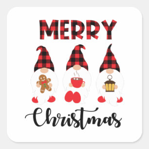 Merry Christmas- Buffalo Plaid Gnomes Square Sticker