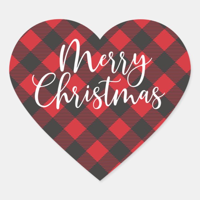 Merry Christmas Buffalo Plaid Heart Sticker (Front)