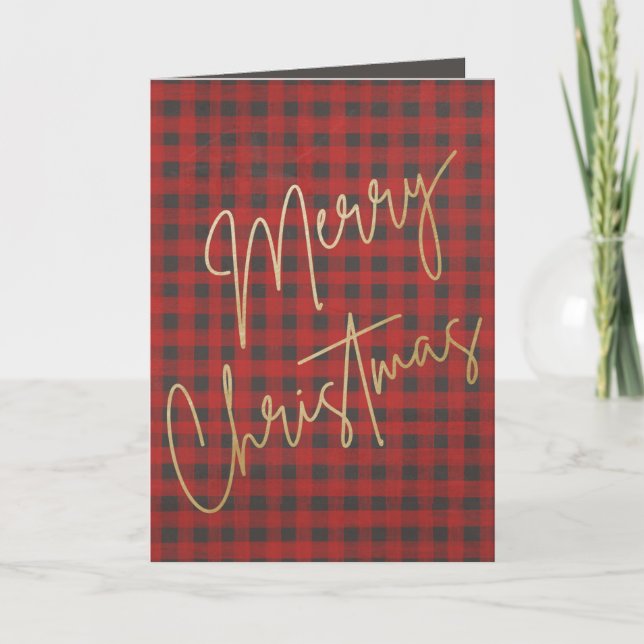 Merry Christmas Buffalo Plaid Holiday Card (Front)