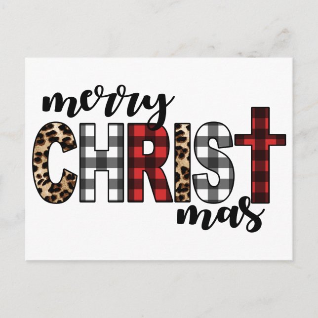 Merry CHRISTmas Buffalo Plaid Holiday Postcard (Front)