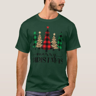Merry Christmas Buffalo Plaid & Leopard Trees T-Shirt