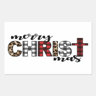 Merry CHRISTmas Buffalo Plaid Rectangular Sticker