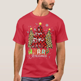 Merry Christmas Buffalo Plaid Red Leopard Tree Fun T-Shirt