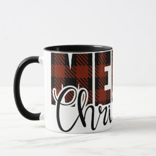 MERRY CHRISTMAS buffalo plaid red Mug