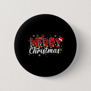 Merry Christmas Buffalo Plaid Red Santa Family Mat 6 Cm Round Badge