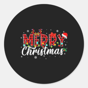 Merry Christmas Buffalo Plaid Red Santa Family Mat Classic Round Sticker