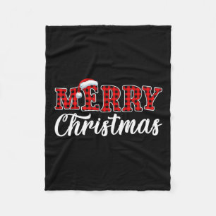 Merry Christmas Buffalo Plaid Red Santa Family Mat Fleece Blanket