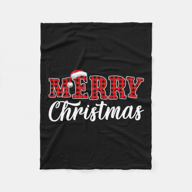 Merry Christmas Buffalo Plaid Red Santa Family Mat Fleece Blanket (Front)