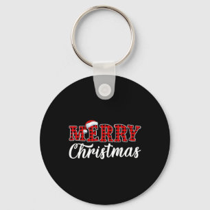 Merry Christmas Buffalo Plaid Red Santa Family Mat Key Ring