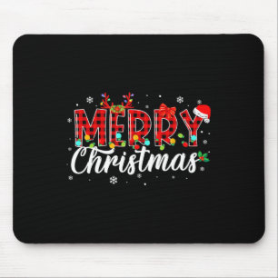 Merry Christmas Buffalo Plaid Red Santa Family Mat Mouse Mat
