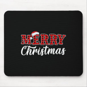Merry Christmas Buffalo Plaid Red Santa Family Mat Mouse Mat