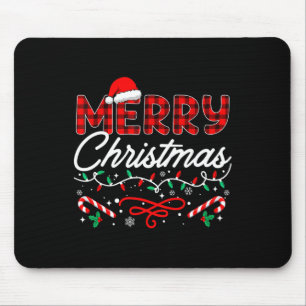 Merry Christmas Buffalo Plaid Red Santa Family Mat Mouse Mat