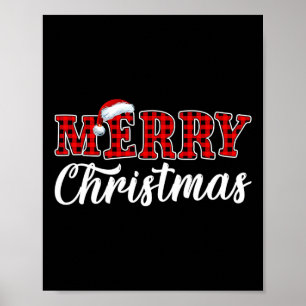 Merry Christmas Buffalo Plaid Red Santa Family Mat Poster