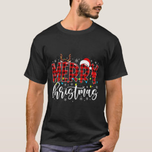 Merry Christmas Buffalo Plaid Red Santa Family Mat T-Shirt