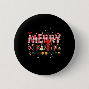 Merry Christmas Buffalo Plaid Red Santa Family Xma 6 Cm Round Badge