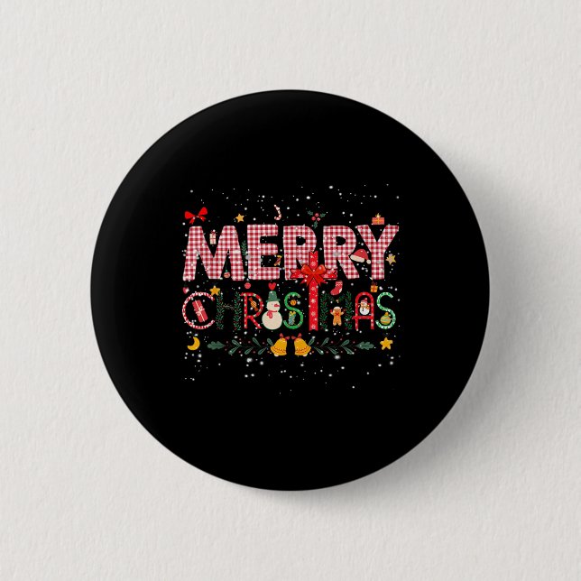 Merry Christmas Buffalo Plaid Red Santa Family Xma 6 Cm Round Badge (Front)