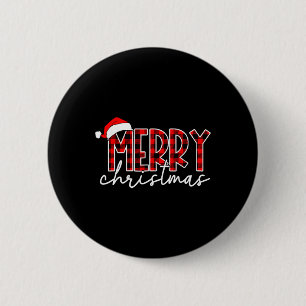 Merry Christmas Buffalo Plaid Red Santa Family Xma 6 Cm Round Badge