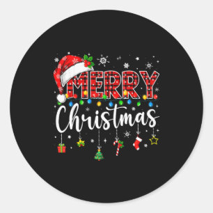Merry Christmas Buffalo Plaid Red Santa Family Xma Classic Round Sticker