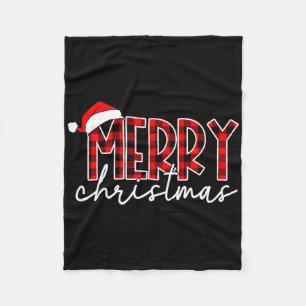 Merry Christmas Buffalo Plaid Red Santa Family Xma Fleece Blanket