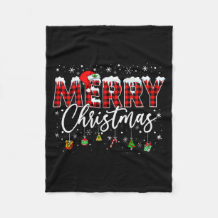 Merry Christmas Buffalo Plaid Red Santa Family Xma Fleece Blanket