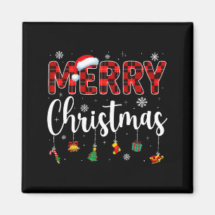 Merry Christmas Buffalo Plaid Red Santa Family Xma Magnet