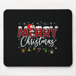 Merry Christmas Buffalo Plaid Red Santa Family Xma Mouse Mat