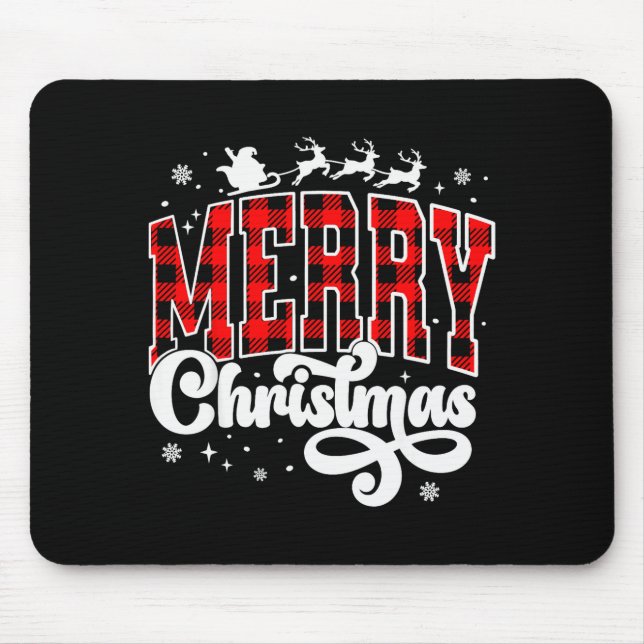 Merry Christmas Buffalo Plaid Red Santa Family Xma Mouse Mat (Front)