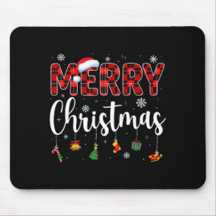Merry Christmas Buffalo Plaid Red Santa Family Xma Mouse Mat