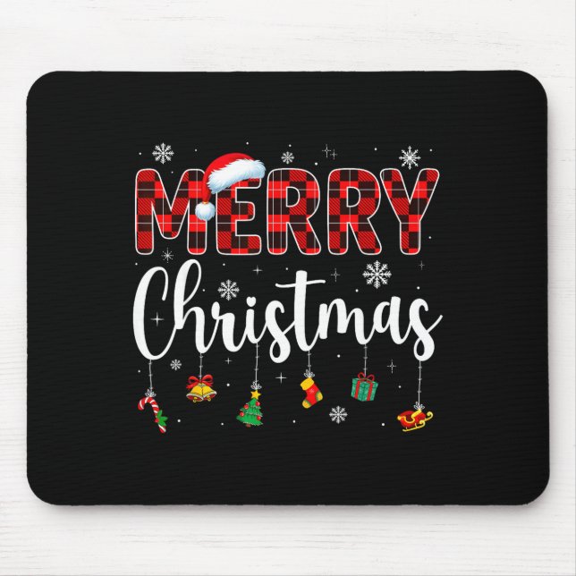 Merry Christmas Buffalo Plaid Red Santa Family Xma Mouse Mat (Front)