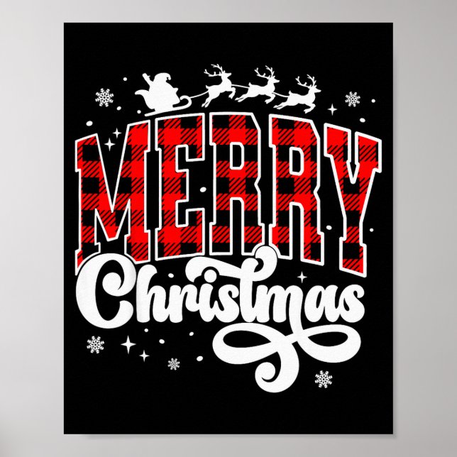 Merry Christmas Buffalo Plaid Red Santa Family Xma Poster (Front)