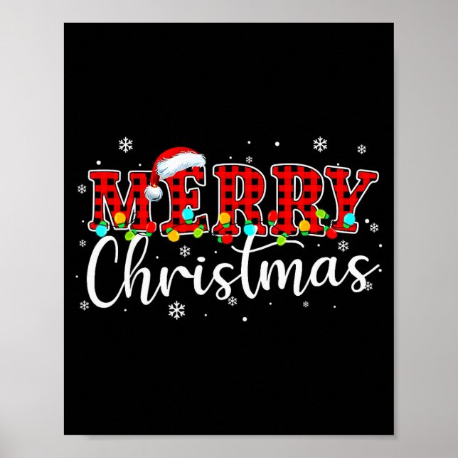 Merry Christmas Buffalo Plaid Red Santa Family Xma Poster (Front)