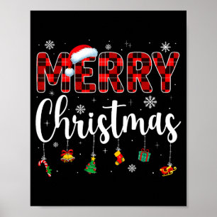 Merry Christmas Buffalo Plaid Red Santa Family Xma Poster