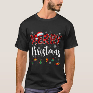 Merry Christmas Buffalo Plaid Red Santa Family Xma T-Shirt