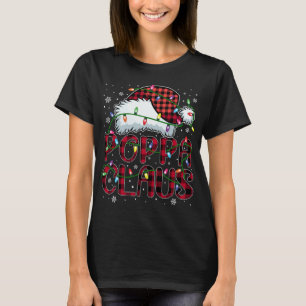 Merry Christmas Buffalo Plaid Red Santa Hat Poppa  T-Shirt