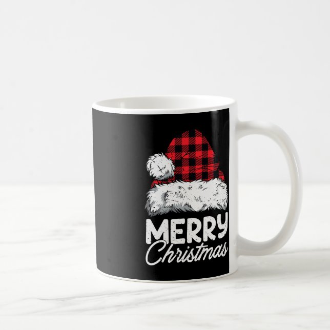 Merry Christmas Buffalo Plaid Red Santa Hat Xmas P Coffee Mug (Right)