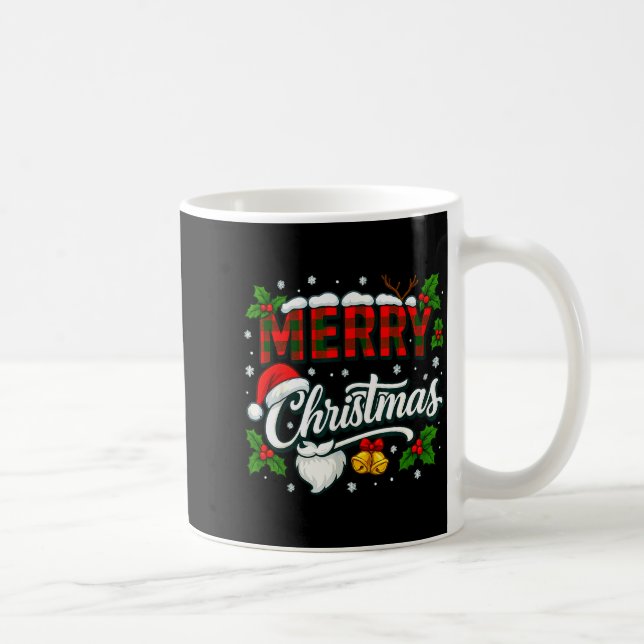 Merry Christmas Buffalo Plaid Red Santa Hat Xmas P Coffee Mug (Right)