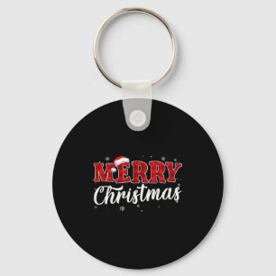 Merry Christmas Buffalo Plaid Red Santa Hat Xmas P Key Ring