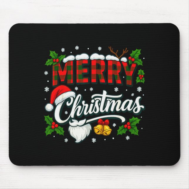 Merry Christmas Buffalo Plaid Red Santa Hat Xmas P Mouse Mat (Front)